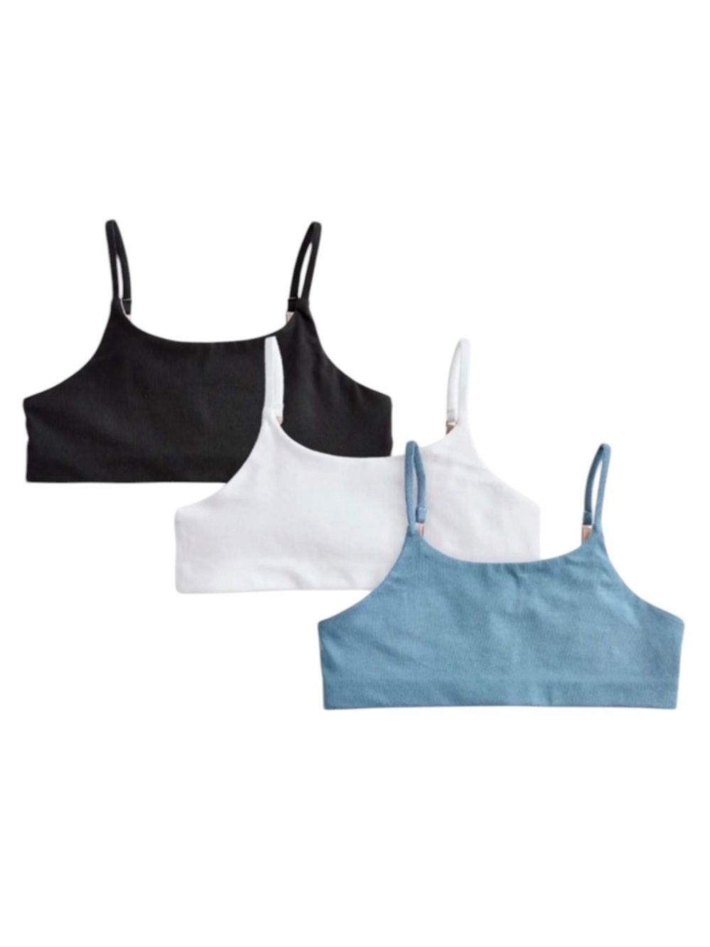 NWT 🌺Quince•3-Pack Organic Cotton Bralette Set in Black, White & Light Blue